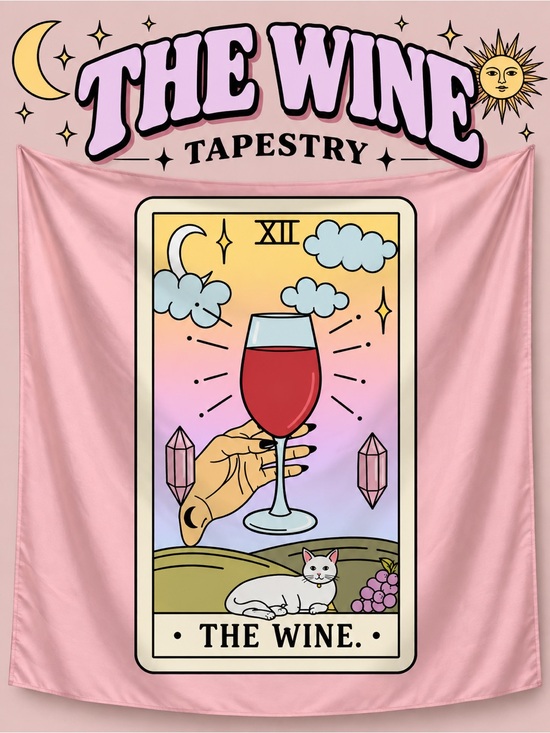Unbranded Other - The Wine Tarot Card Tapestry Pink Witchy Boho Wall Decor 59x51 New in Package